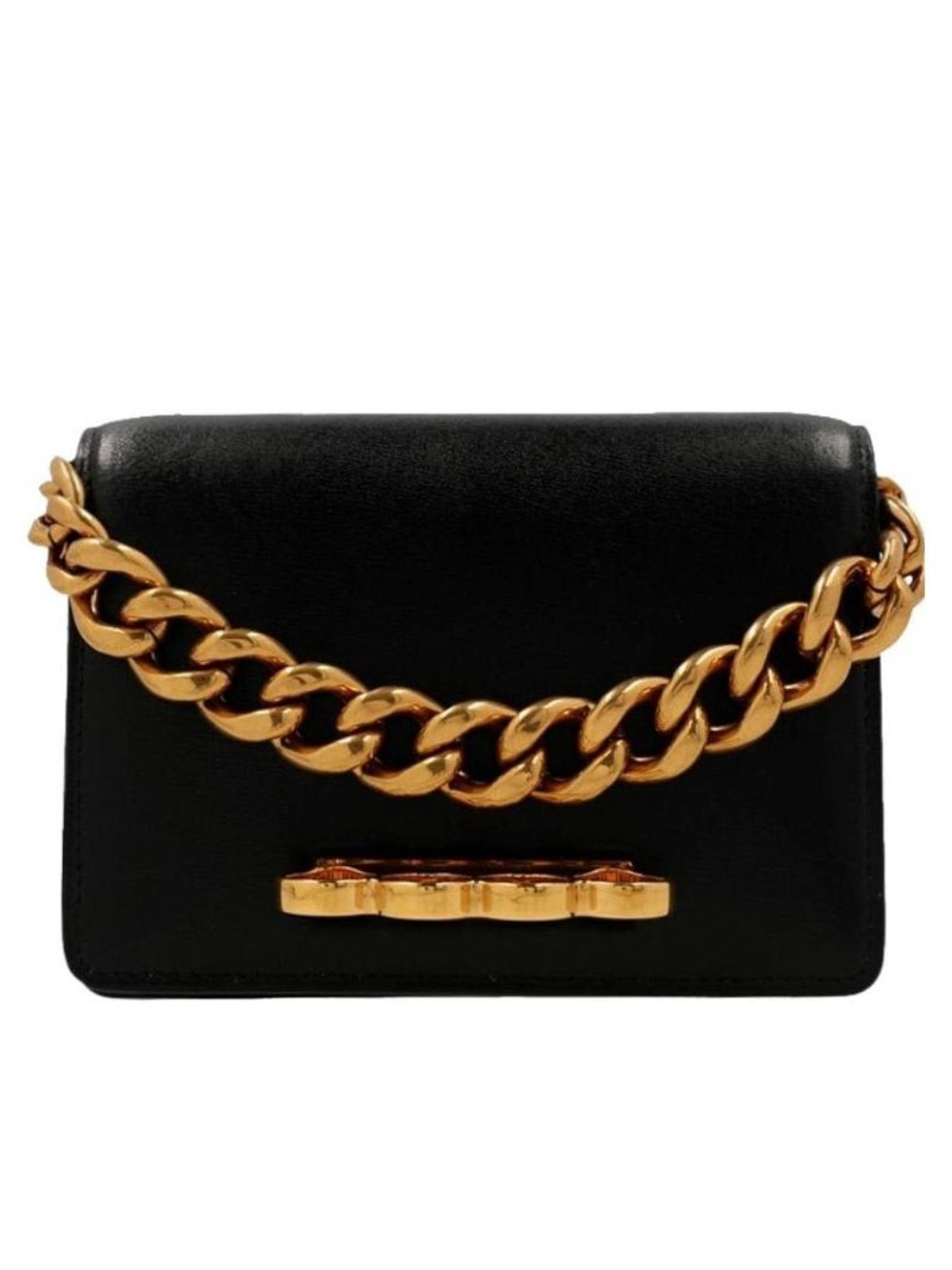 Alexander McQueen Black Leather Shoulder Bag with Gold Chain Accent